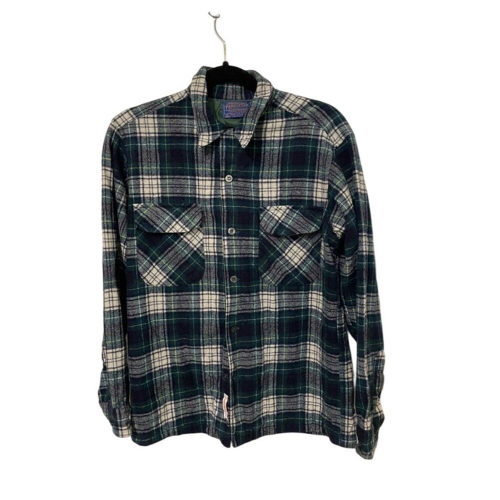 Vintage 70s Pendleton Wool Shirt Mens M Campbell Dress Tartan Plaid Moth Holes